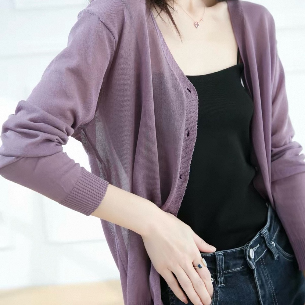 Lightweight Lavender Button Cardigan